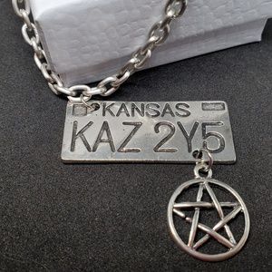 Supernatural license plate and pentagram Necklace